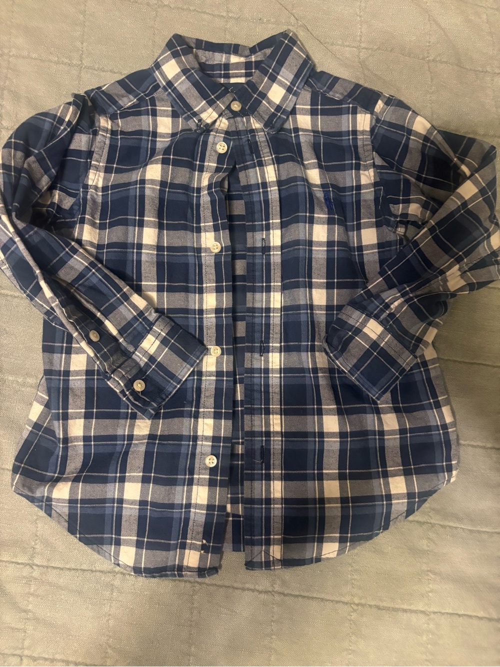 Ralph Lauren Blue and White Plaid Button-Down Shirt - Kids
